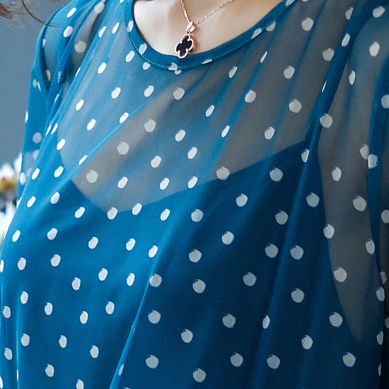 雪纺短袖连衣裙女夏新品女神范时尚减龄带两件套长裙透视网纱裙