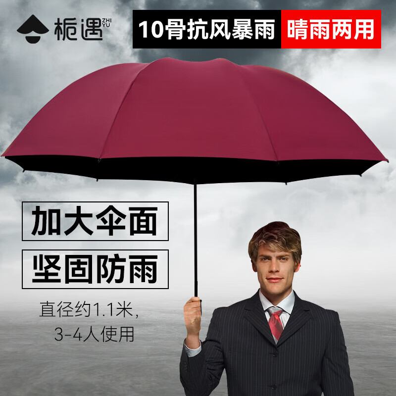 栀遇自动感应折叠晴雨伞便携防风伞ZHIYU智能开合时尚商务通勤伞 红色