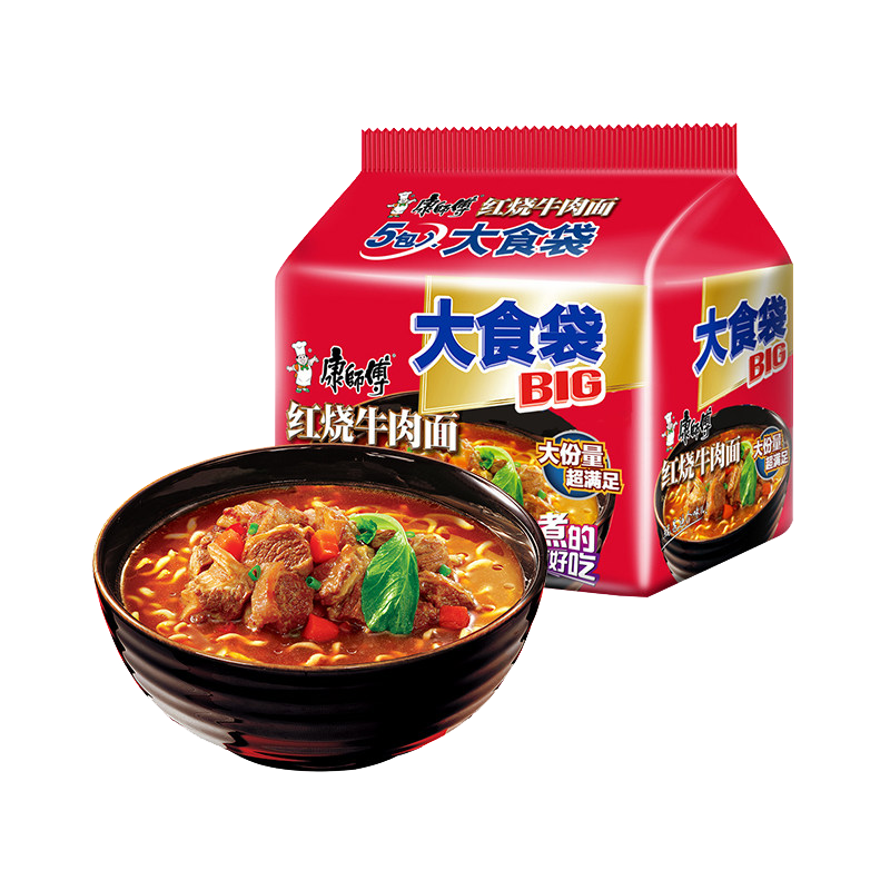 康师傅方便面大食袋5袋装BIG红烧牛肉面五连包速食泡面