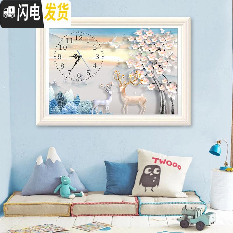 三维工匠十字绣2019年新款钻石画满钻客厅时间钟表时钟自己手工水晶钻表钟 可定制配套画框需要联系客服定制哦[1米30元]高清大图