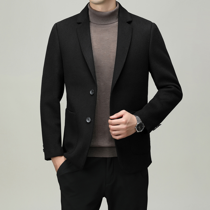 【免费试穿，无忧退换】羊绒大衣男秋冬季中年商务羊毛呢子中长款西装领羊绒毛呢大衣外套品牌官方_6 170/88A(M码） 黑兰
