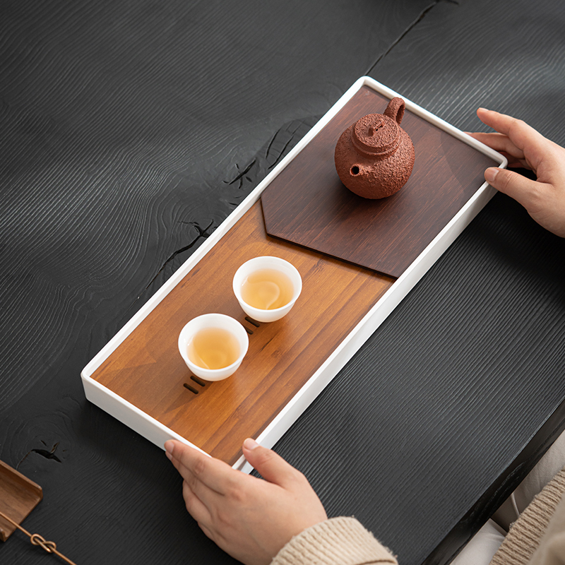 苏氏陶瓷(SUSHI CERAMICS)知雅几何重竹盘面密胺底托新中式茶盘
