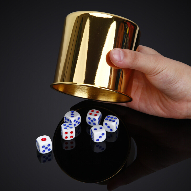 骰盅色子摇盅大小甩股子竹木塞子骰子筒摇盅摇色子盅金色不锈钢筛盅