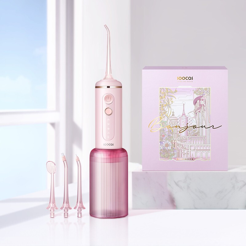 素士 W3F法式小香喷冲牙器洗牙器水牙线家用正畸专用便携式洗牙器 W3F-玫瑰粉高清大图