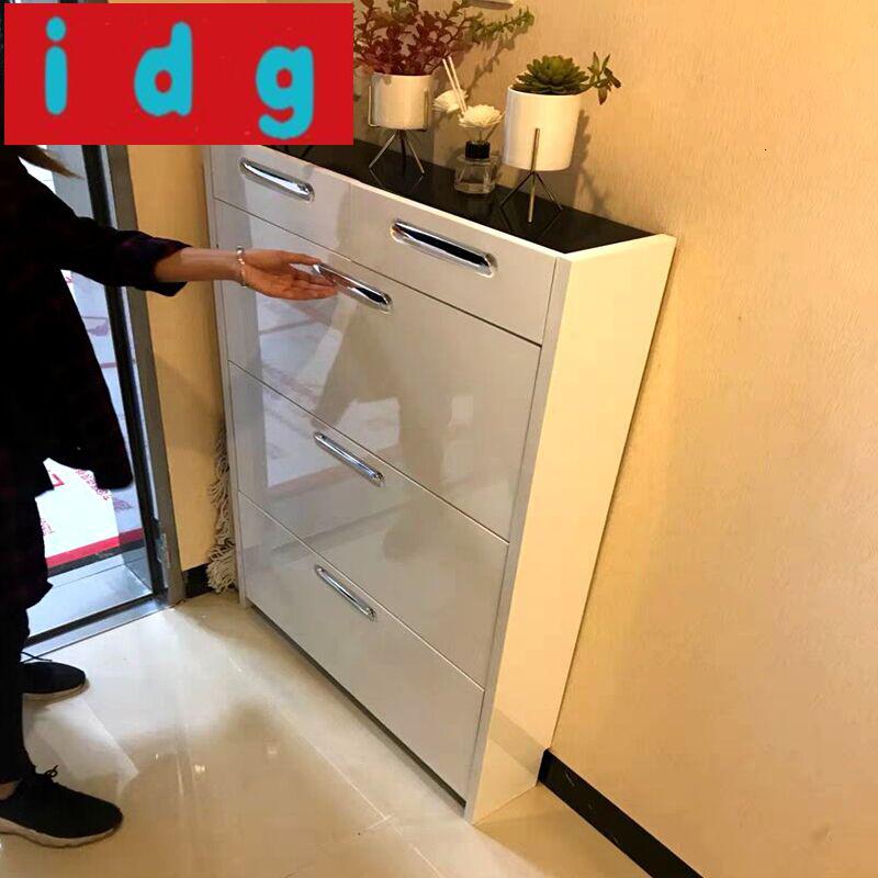 现代简约17cm超薄翻斗鞋柜带抽屉大容量烤漆厅柜现代简约简易组装鞋柜