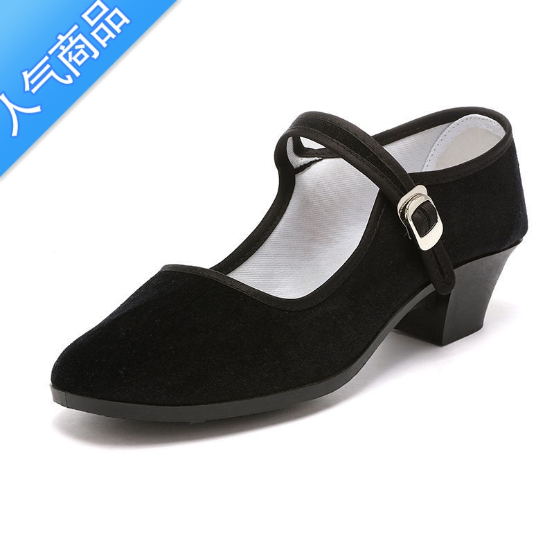 suntek民族舞蹈鞋考级女布鞋黑高跟藏族舞蹈布鞋女民族民间舞东北秧歌