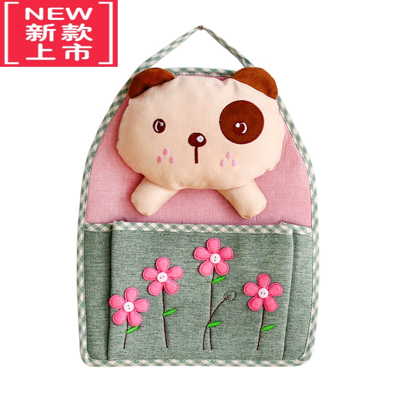 可莉允墙上可爱布艺挂袋 床头墙挂式收纳袋钥匙遥控器置物床边挂墙布袋
