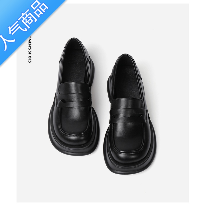 SUNTEK厚底乐福鞋女2023年新款一脚蹬jk松糕单鞋子英伦风增高小皮鞋高清大图