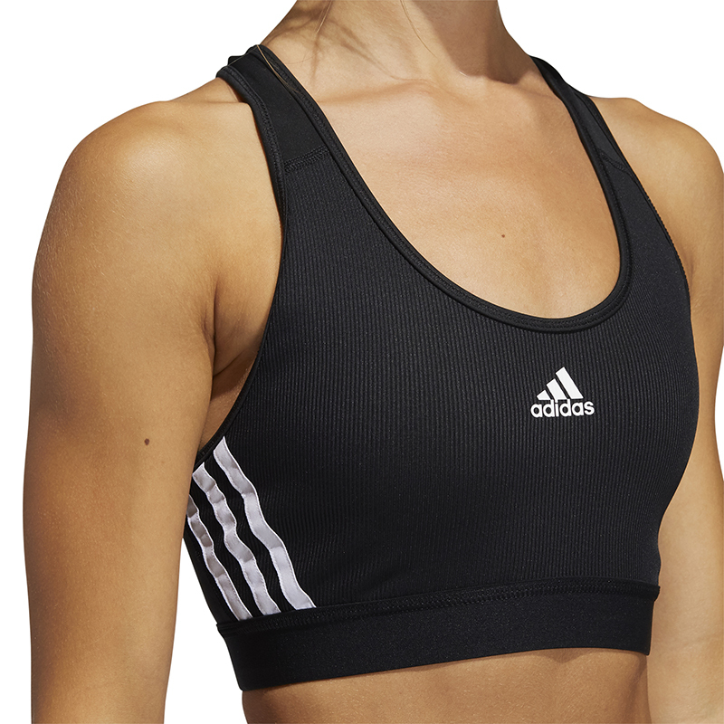 adidas Bt 3s Rib Bra 撞色三条纹中强度运动内衣 黑色 GL0570