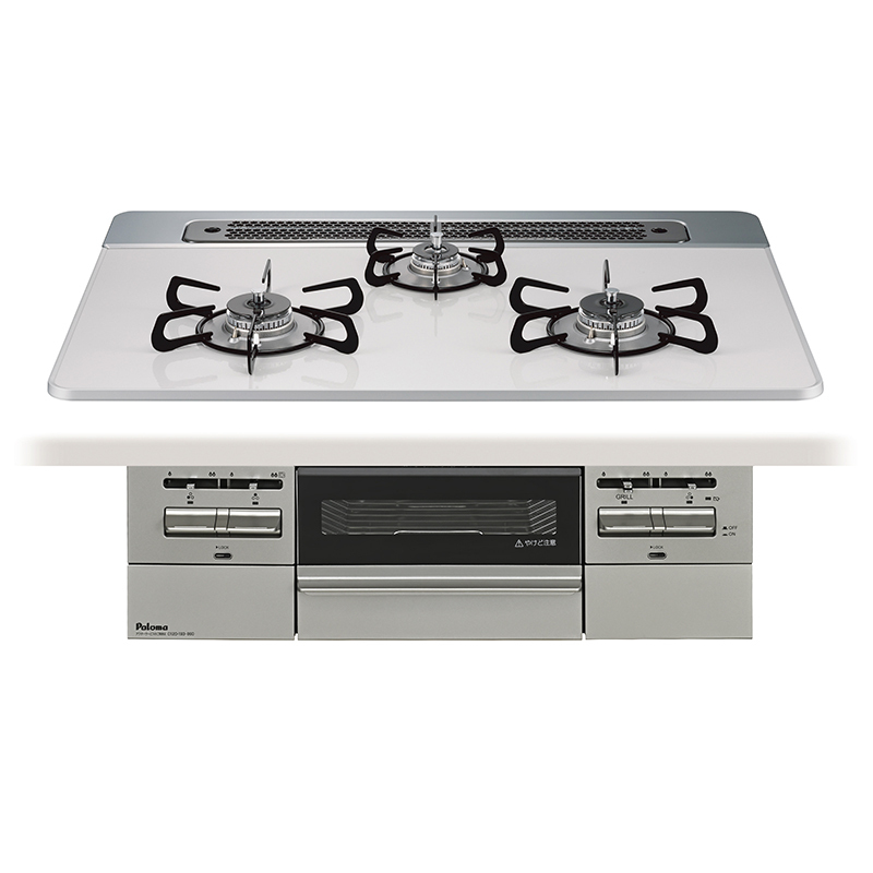 日本进口百乐满燃气灶Brillio 75银白色嵌入式三眼灶煤气炉自动烤配烤盘液化气新款PD-743WS-75CV LP