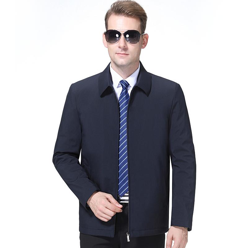 免费试穿送运费险专柜正品风衣男中长款中年商务休闲爸爸装夹克外套翻领羽绒棉衣男高端外套正品_154 185/96A 深蓝色