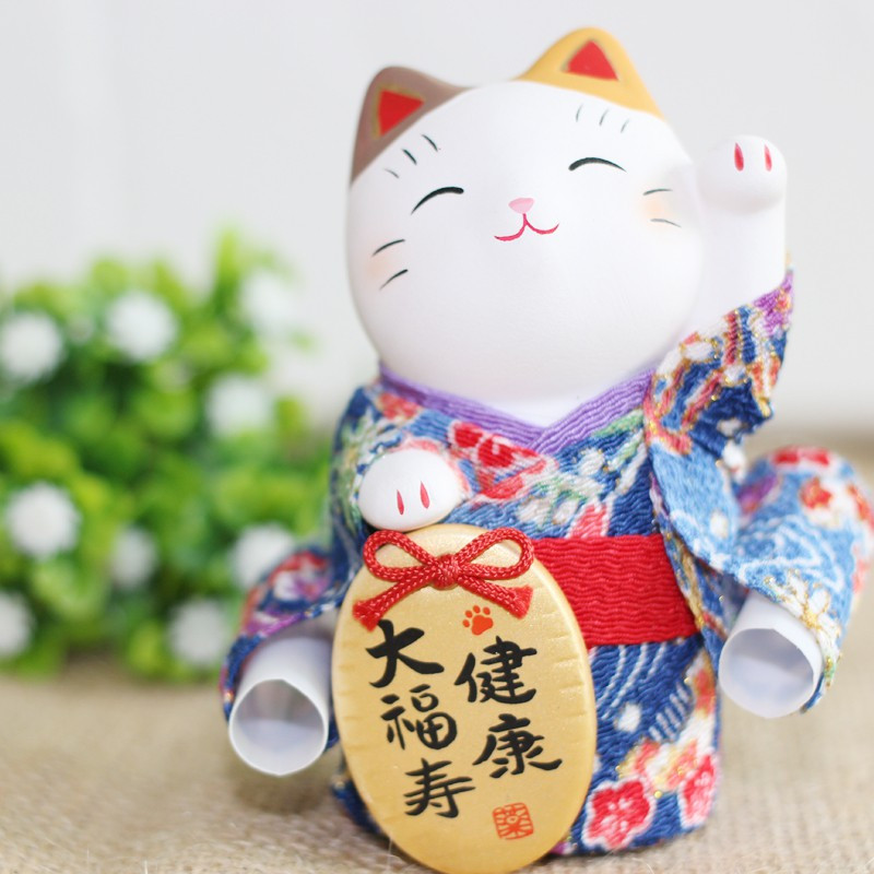 正品日本小号猫陶瓷摆件生日结婚开业创意家居摆件 三维工匠 站款良缘大成就(带玻璃罩)