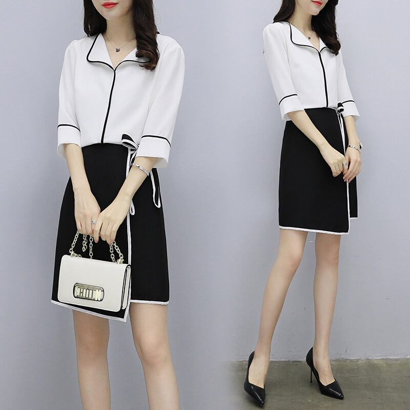 春女装正装ol职业套装裙短裙两件套套裙衬衣白衬衫配裙套装夏图片色