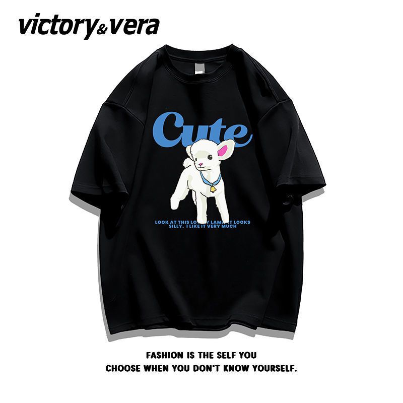 VICTORYVERA小众别致纯棉法式慵懒风短袖t恤女2022夏季宽松体恤衫