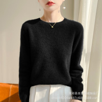 无缝一线成衣针织衫女圆领套头宽松打底衫春季新款纯色毛衣女 L 黑色