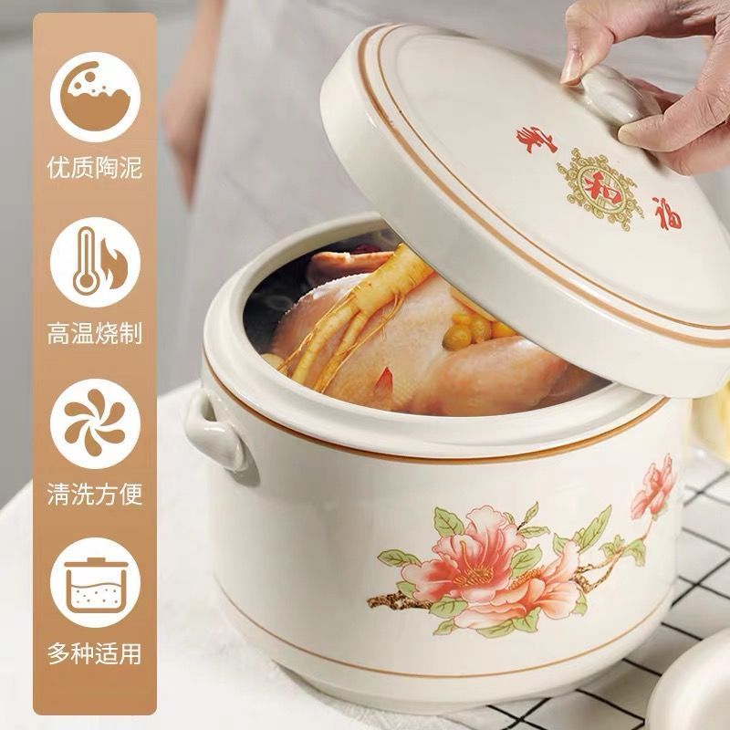 陶瓷隔水双盖炖盅带盖双耳家用大小号炖罐炖燕窝补品汤水盅