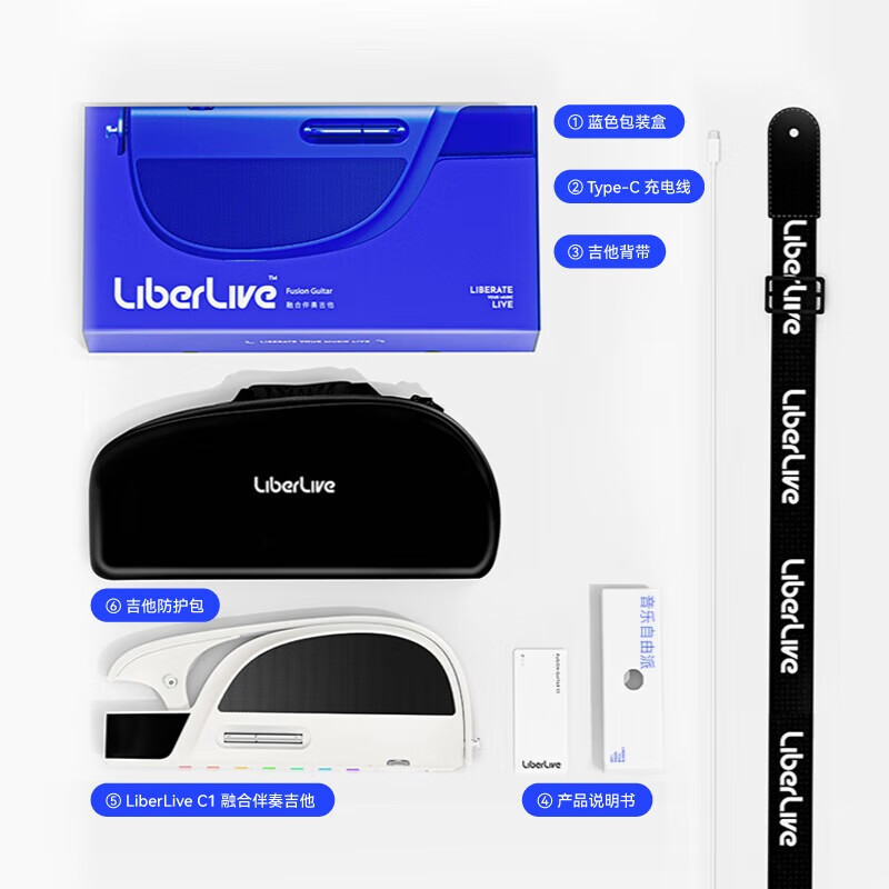 LiberLiveC1无弦吉他融合伴奏智能电吉他自动挡弹唱一人乐队 C1石墨灰