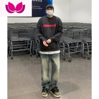 七斓美式高街牛仔裤男潮牌宽松直筒复古vibe风休闲裤子款拖地长裤