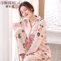 睡衣女士春秋季纯棉长袖家居服全棉薄款开衫夏季碎花中年妈妈套装