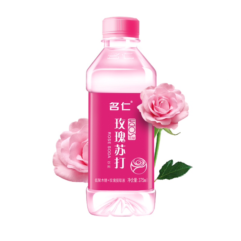 名仁 玫瑰苏打水 加低聚木糖果味饮料 375ml*24瓶 整箱装