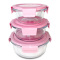 粉色370ml无分割 [特价] 加厚微波炉专用保鲜盒分隔玻璃饭盒家用耐热便当盒带盖带饭密封盒