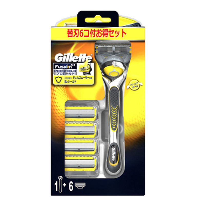 吉列(GILLETTE) 锋隐5致护 5+1层刀片 手动剃须刀刮胡刀 1个刀架+6个刀头 黄色