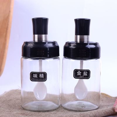 厨房家用调料瓶玻璃密封防潮调料盒调料瓶盐罐调味罐调料组合套装 黑色[1送1]+送防水标签