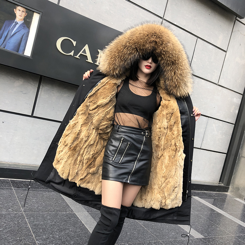 雪米贝奴 女士皮草外套加厚派克服可拆卸内胆大衣