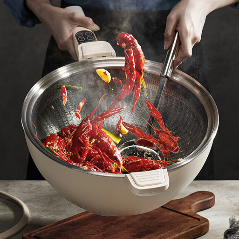 摩动电炒锅5L微压不锈钢胆蜂窝电炒锅带PP蒸笼MD-WYCG02L高清大图