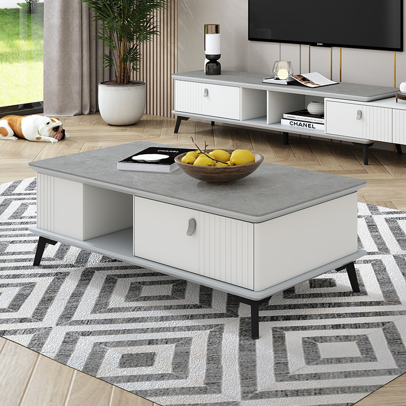 a家家具 茶几意式极简茶几电视柜组合现代简约可伸缩电视柜储物柜子