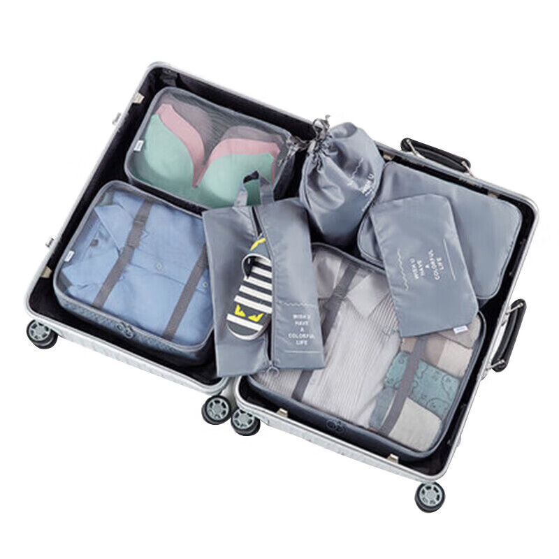 四万公里 SW1016 旅行收纳袋套装7件套(平口袋*1杂物袋*1鞋子袋*1束口袋*1衣物袋*3)(单位:套) 灰色