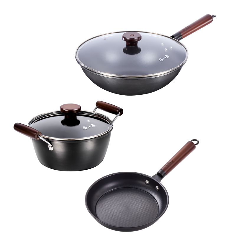 张小泉 春和精铁锅具三件套C35910100 炒锅 汤锅 煎锅 优质精铁 真铁锅 0涂层 不易粘锅高清大图