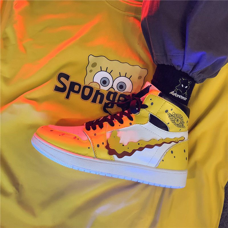 ihsernd莆田鞋aj空军一号af1海绵宝宝联名款板鞋男高帮鞋aj潮流休闲