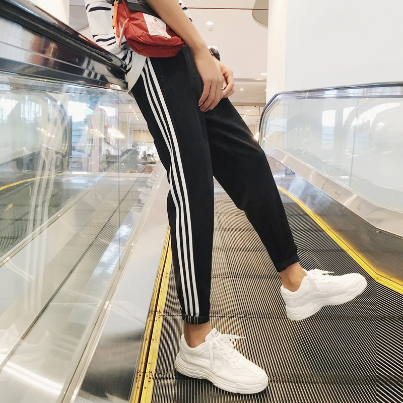 夏款港风运动裤男街舞宽松嘻哈情侣休闲裤韩版时尚裤子九分裤