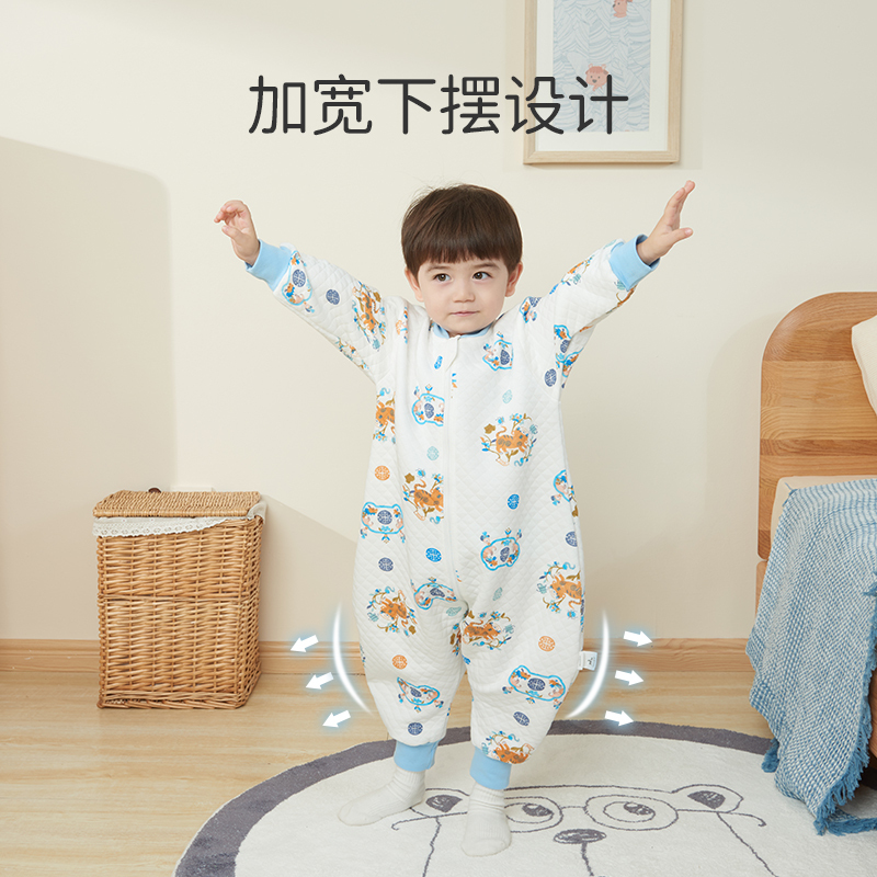 欧孕新款婴儿睡袋春秋薄棉款纯棉空气层儿童分腿睡袋四季通用款