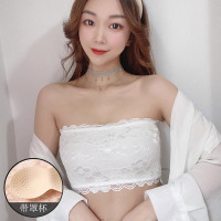 浪莎蕾丝抹胸内衣女无肩带防走光聚拢防滑背心打底隐形内搭裹胸DT S/M 有胸垫白色