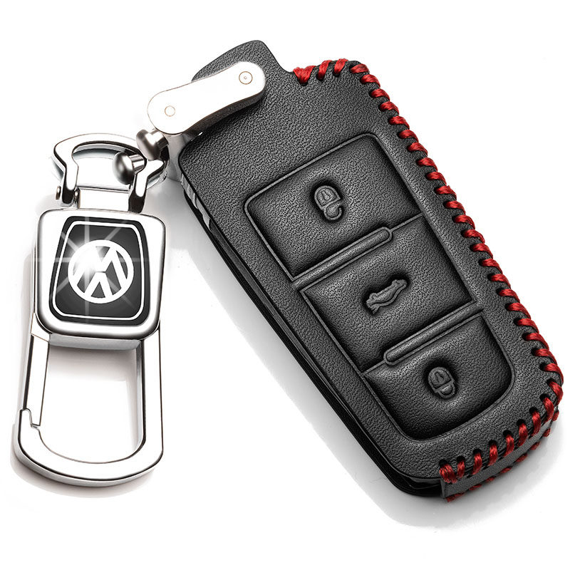 【补贴10%】一汽大众迈腾钥匙套2020款迈腾380专用真皮19款330迈腾B8钥匙包扣汽车钥匙包 老款迈腾黑红色+金属扣（插入钥匙启动）