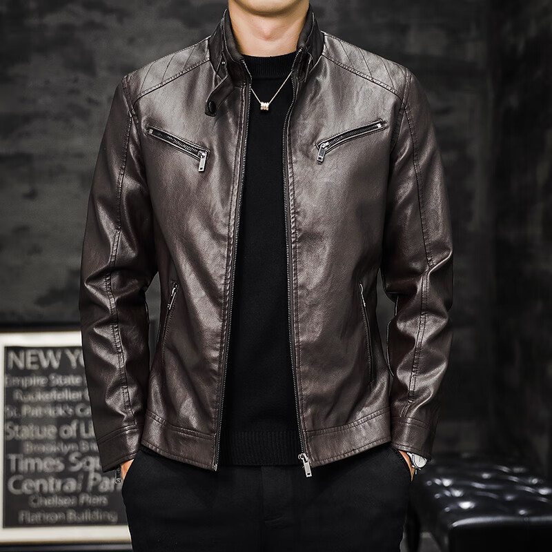 罗蒙2023新品上衣皮夹克男士pu皮衣加绒秋冬韩版潮流立领机车服工装夹
