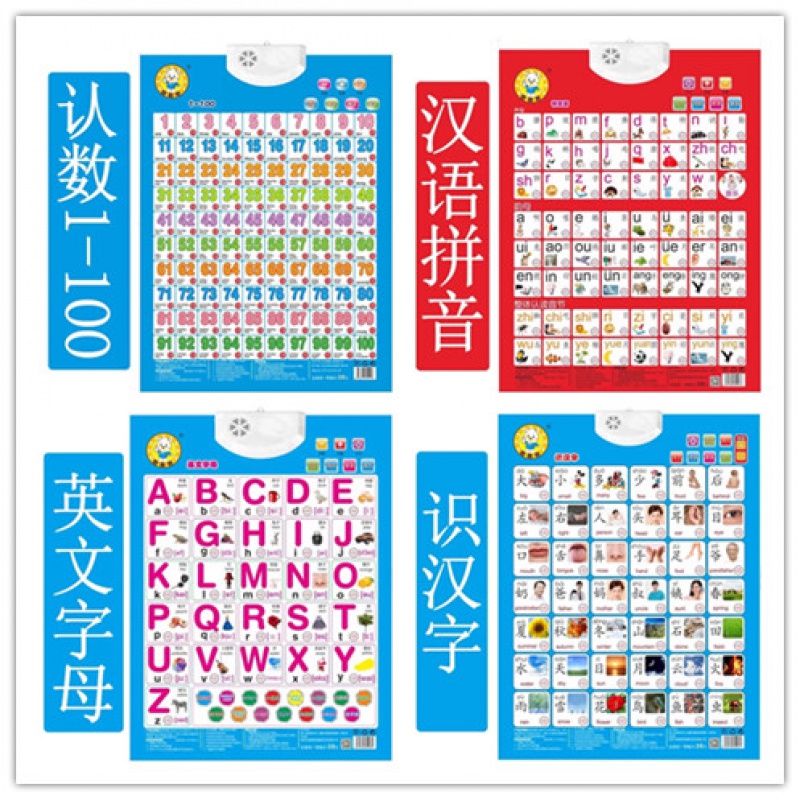 挂图识字卡汉语拼音英语字母abc一年级宝宝幼儿有声音数学认数全 英文字母拼音数字1-100乘法表高清大图