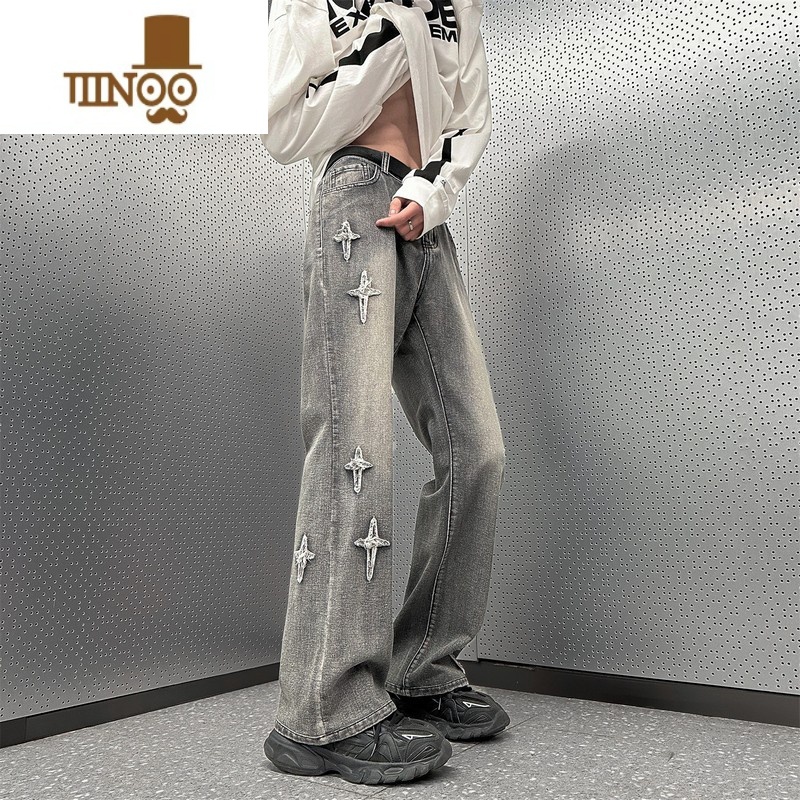 YANXU黄泥色牛仔裤男款直筒oversize男生裤子夏季潮牌痞帅微喇Xi裤z高清大图