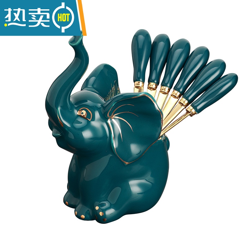 敬平欧式小奢华不锈钢水果叉子家用套装创意可爱甜品叉ins北欧水果签 白大象水果叉套装(4叉2勺)高清大图