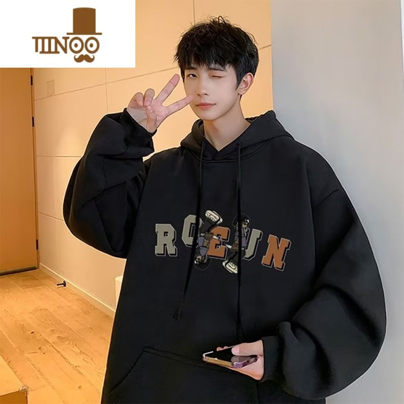 YANXU美式卡通卫衣男生加绒加厚潮牌连帽外套oversize上衣式高清大图