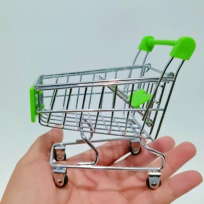 创意桌面儿童迷你小仿真超市购物车小手推车过家家模型玩具收纳车 小号黄色购物车