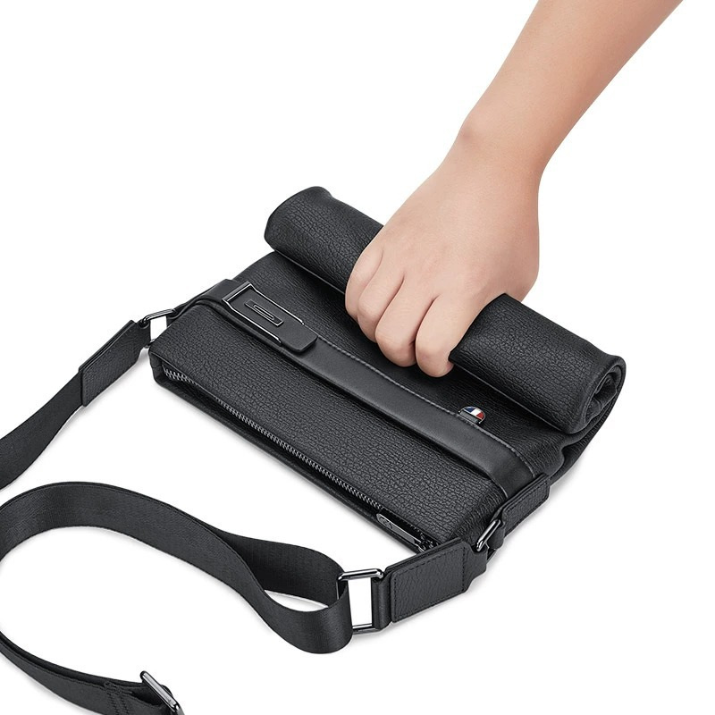 斯妮拉英皇保罗男士真皮斜挎包商务休闲男包大容量头层牛皮竖款背包单肩包小包高清大图