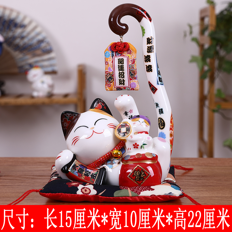 猫摆件创意长尾发财猫陶瓷存钱储蓄罐店铺开业办公室家居饰品 三维工匠 大发利市86838猫高清大图