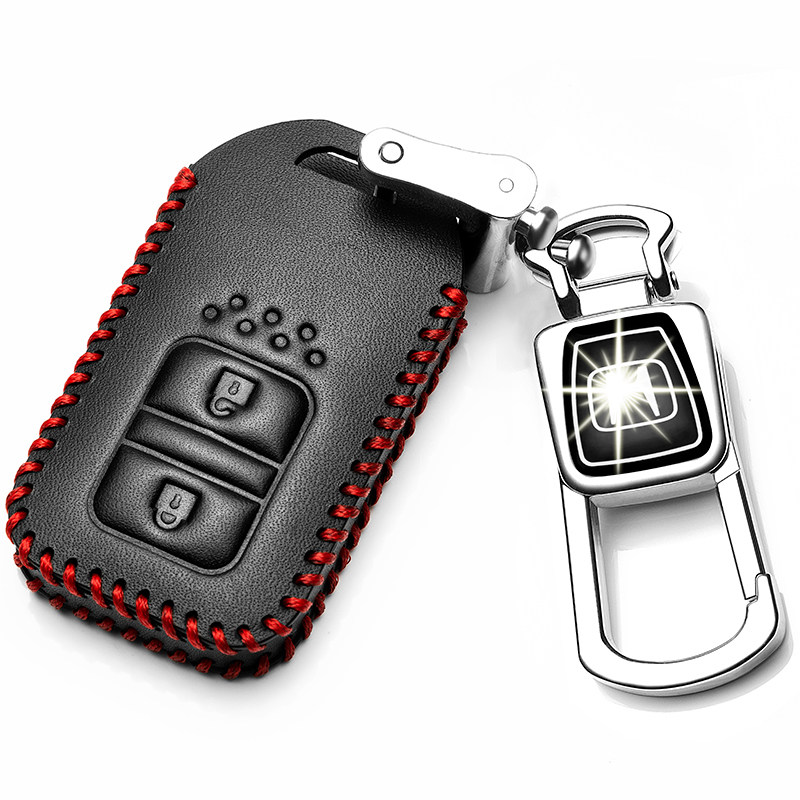 【补贴10%】适用于2020款广汽本田缤智钥匙套19款缤智专用真皮钥匙包18款扣女汽车钥匙包 本田A款黑红色+金属扣（智能二键）