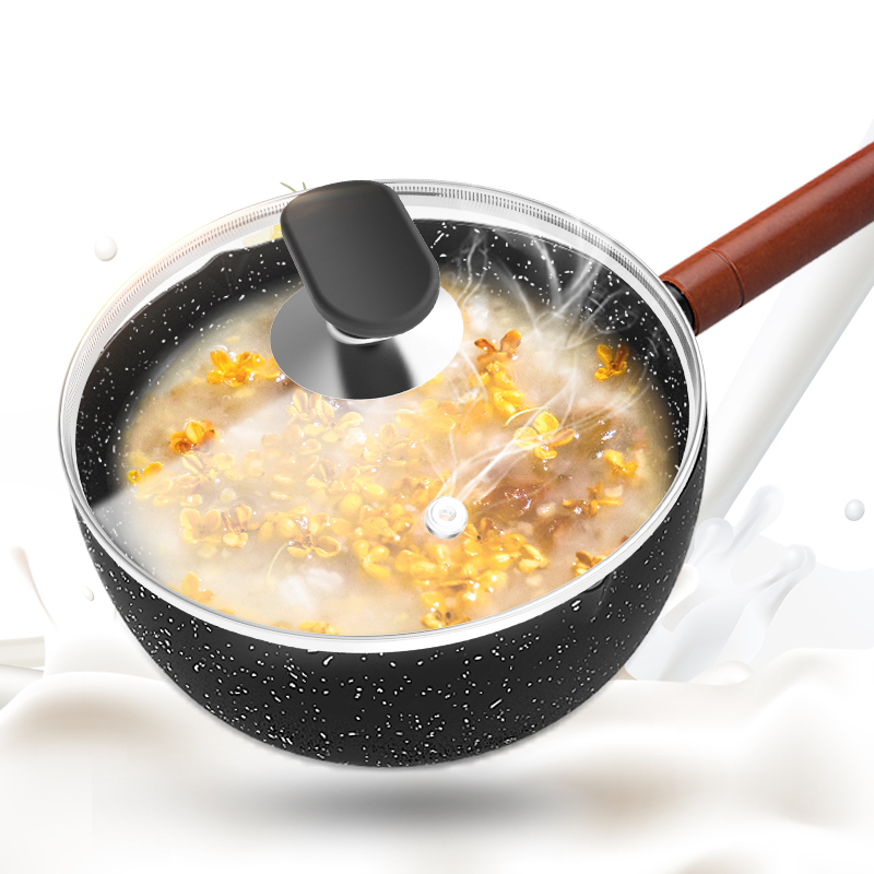 婴儿小奶锅泡面锅不粘锅家用烘焙精灵麦饭石宝宝辅食锅宝宝辅食奶锅雪平锅 [铝合金材质/复合锅底]18厘米无盖