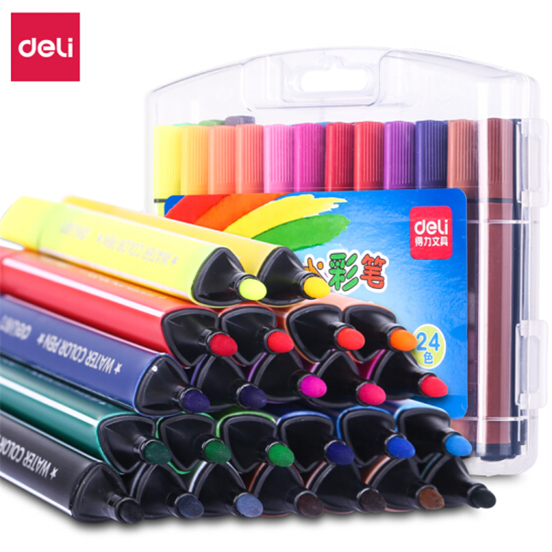 得力yc70658粗三角杆水彩笔混24支盒24色视频