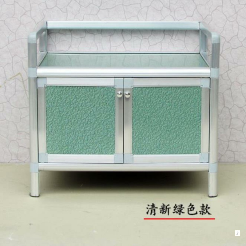 小橱柜菜厨简易小型厨房柜子灶台家用移动铝合金餐具盘子小碗柜装 米白色双层4门加长款72x35x77 双门