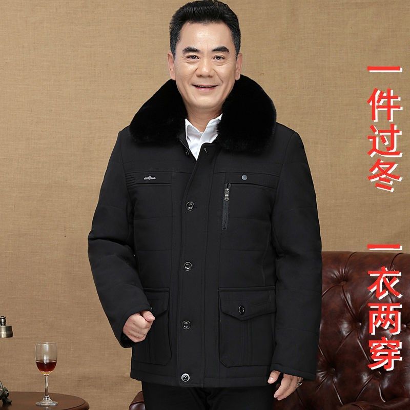 中老年男士棉衣加绒加厚款爷爷冬季棉袄爸爸冬装外套老人冬天衣服高清大图